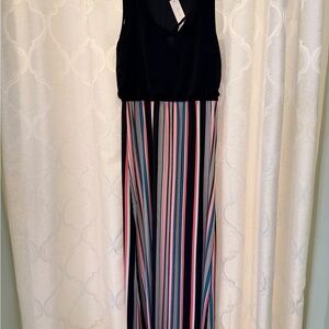 Elegant Black and Multicolor Striped Maxi Dress